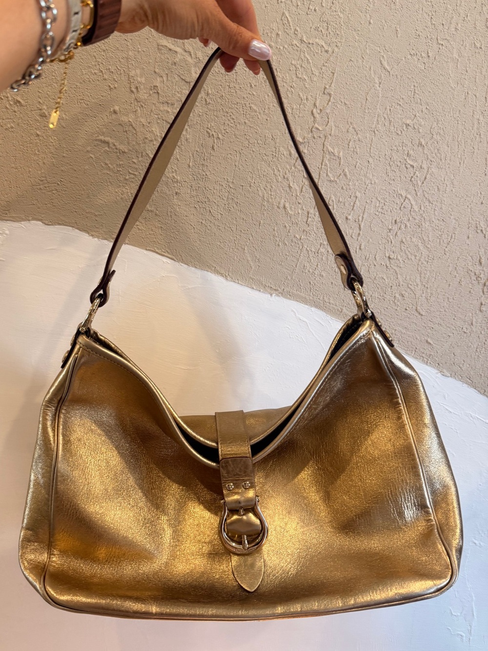 kate spade Metallic Gold Shoulder Hobo with Buckle Detail